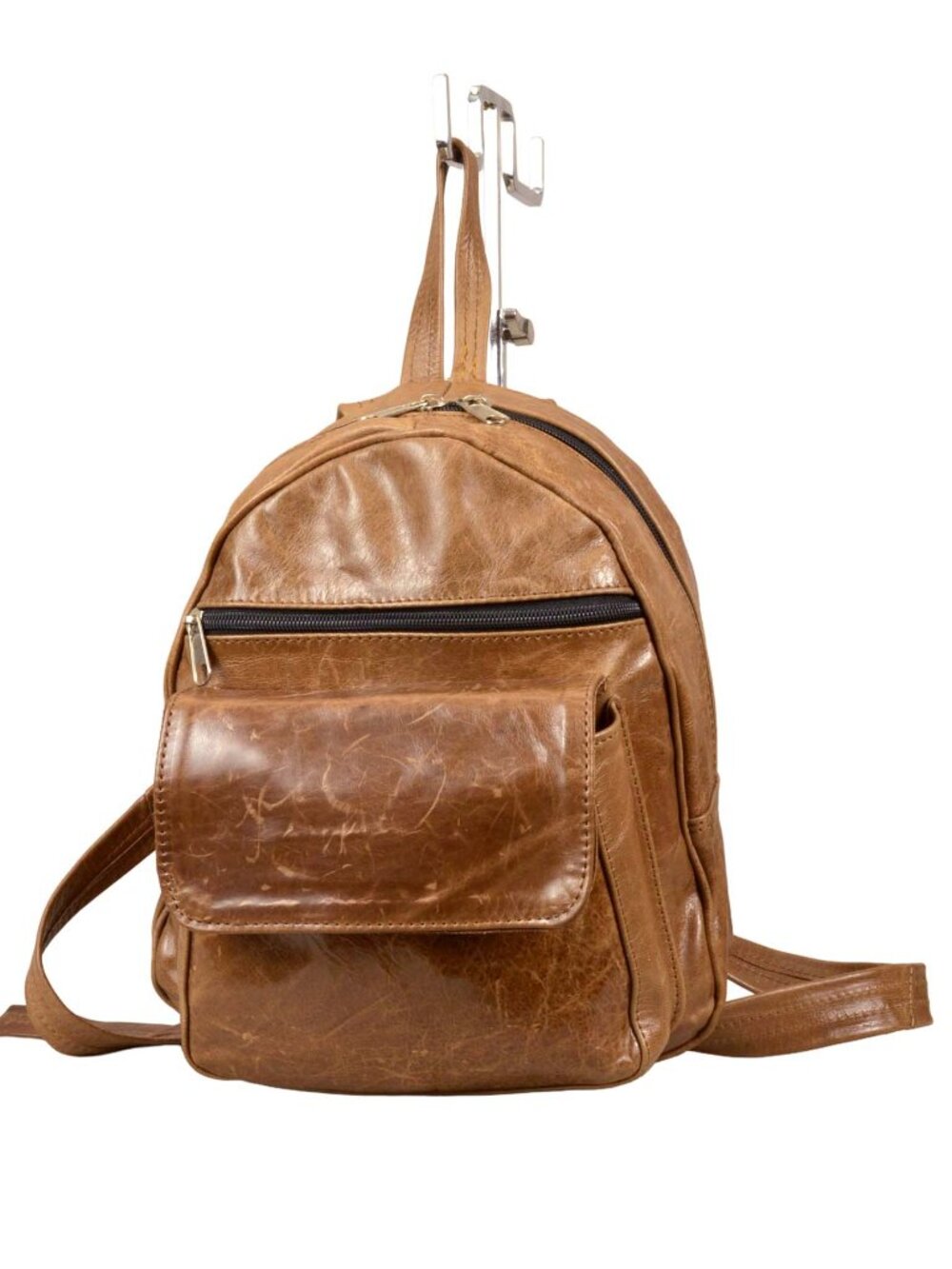 Vintage Style Distressed High Shine Glazed Leather Backpack